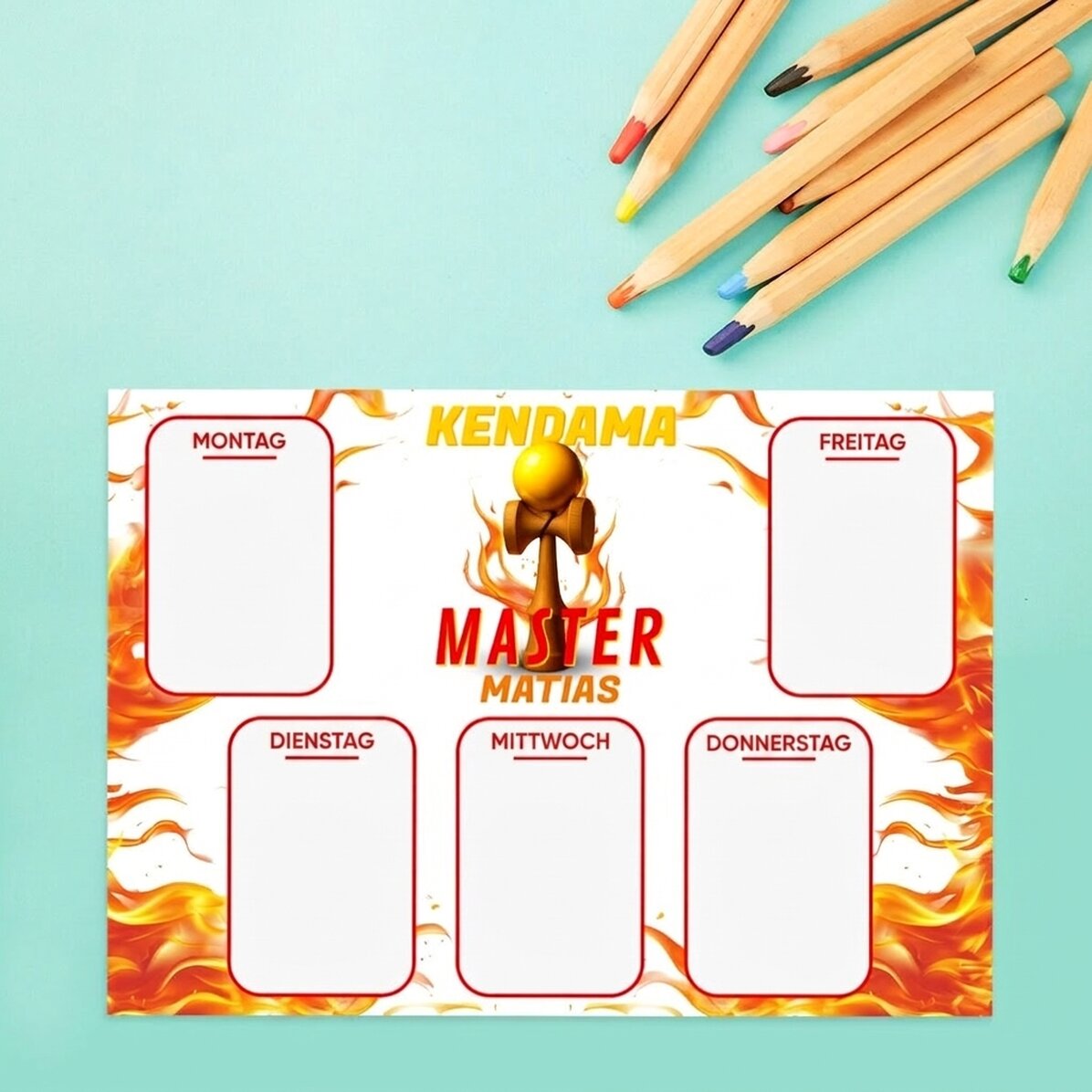 Individuell gestalteter Stundenplan mit Text – Kendama Master
