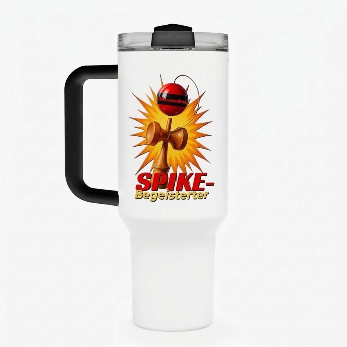 Thermosflasche mit Griff und Strohhalm, personalisiert mit Namen – Spike Enthusiast