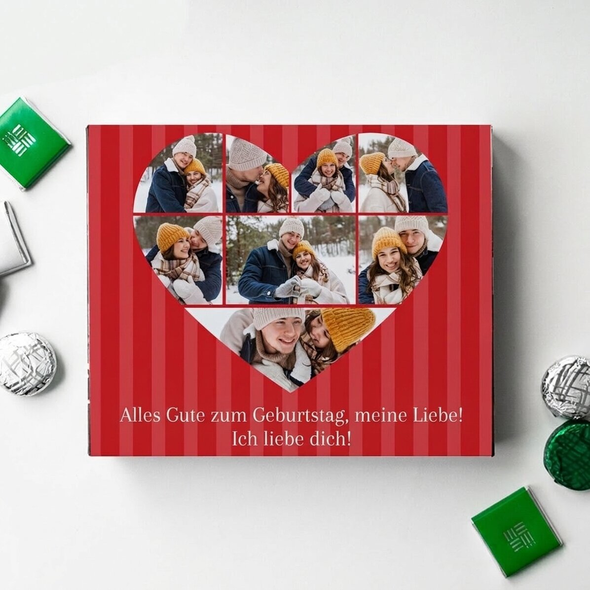 Personalisierte Pralinenschachtel mit 8 Fotos und einer Botschaft – Liebe