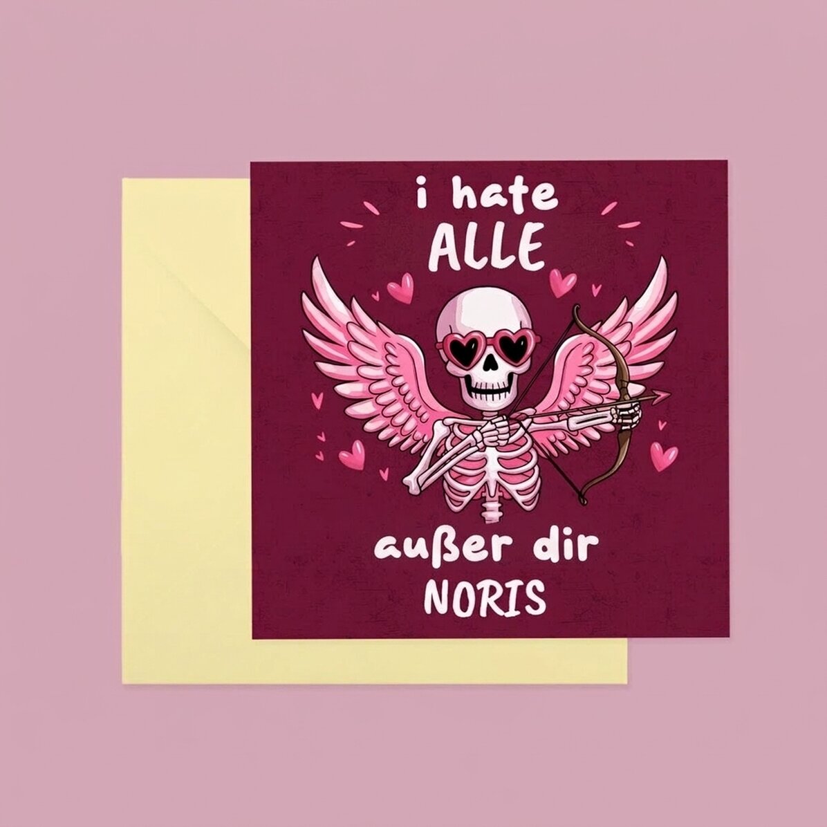 Individuell gestaltete quadratische Karte mit Text – „Hate everyone“