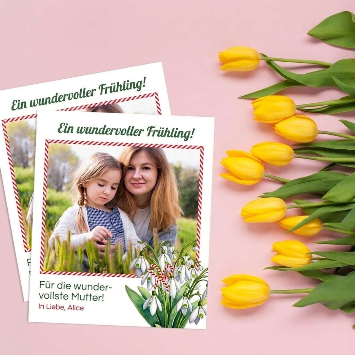 Personalisiertes Foto im Format 10 x 12 cm mit Bild und Text – Frühling