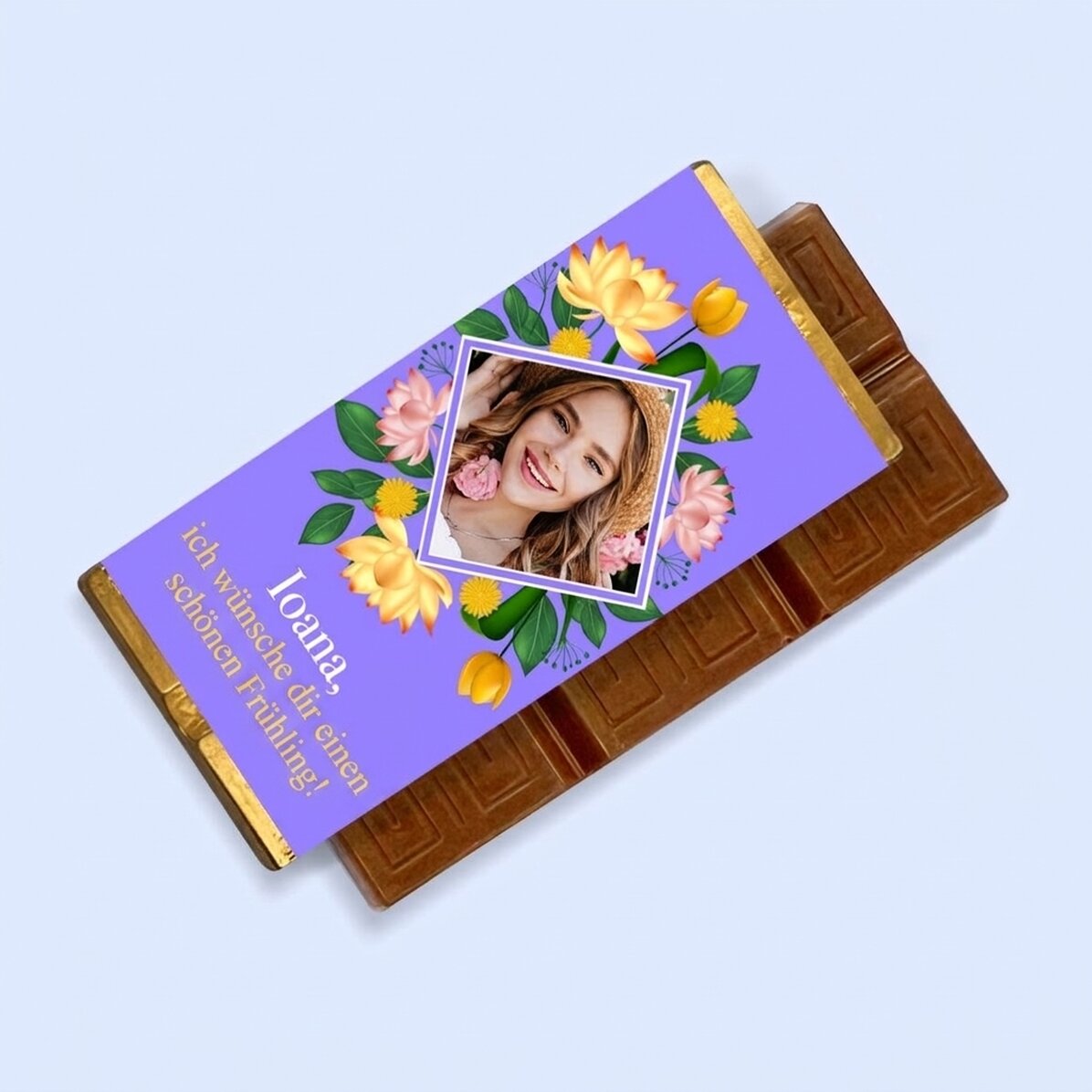 Personalisierte Mini-Schokoladentafel mit Botschaft und Foto – Schöner Frühling