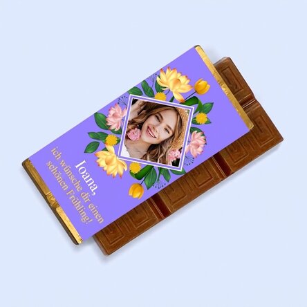 Personalisierte Mini-Schokoladentafel mit Botschaft und Foto – Schöner Frühling