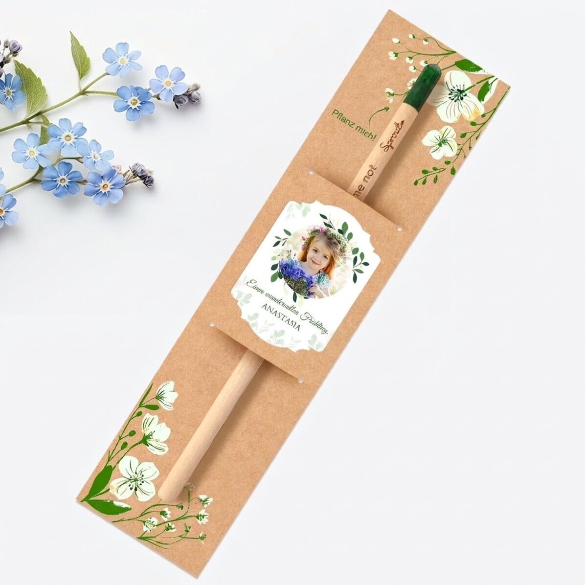Personalisierter pflanzbarer Bleistift mit Foto und Botschaft – Ein wunderschöner Frühling