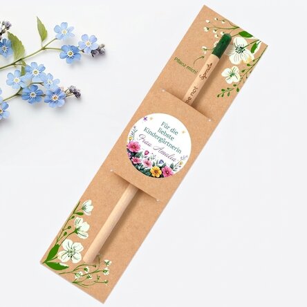 Personalisierter, pflanzbarer Bleistift mit Botschaft – Blumenmuster