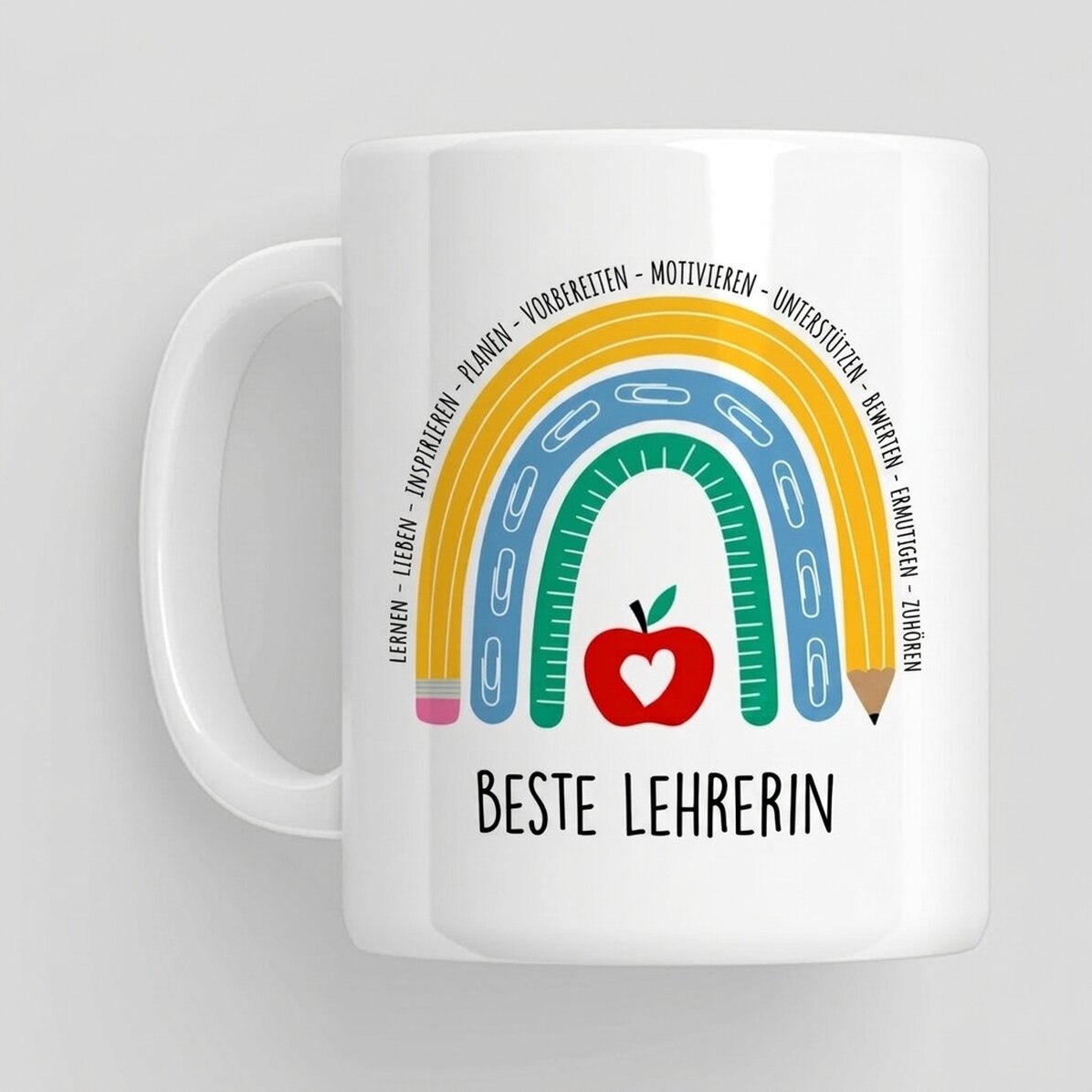 Tasse mit einer Botschaft für die Lehrerin