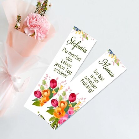 Personalisiertes Lesezeichen mit Botschaft – Blumen