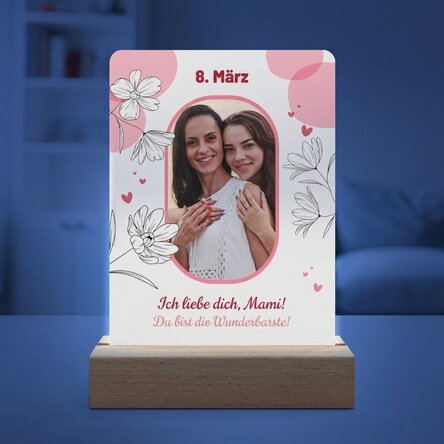 Individuell gestaltete LED-Nachtlampe mit Foto und Text – Floral