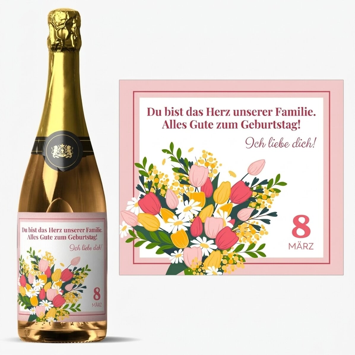 Personalisierter Sekt mit Text – Blumen