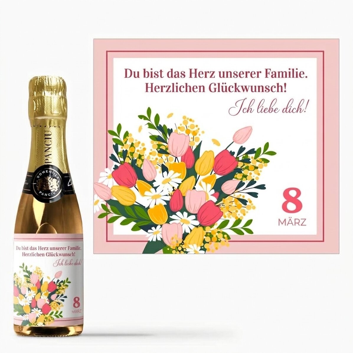 Kleine Flasche Sekt mit individueller Beschriftung – Blumen