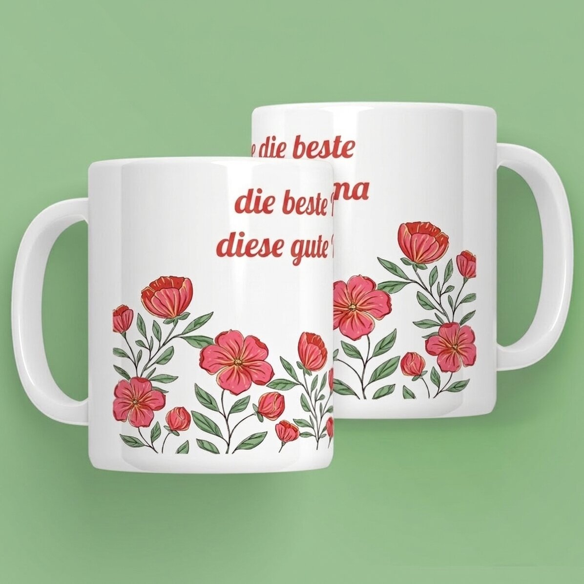 Personalisierte Tasse mit Text – Floral
