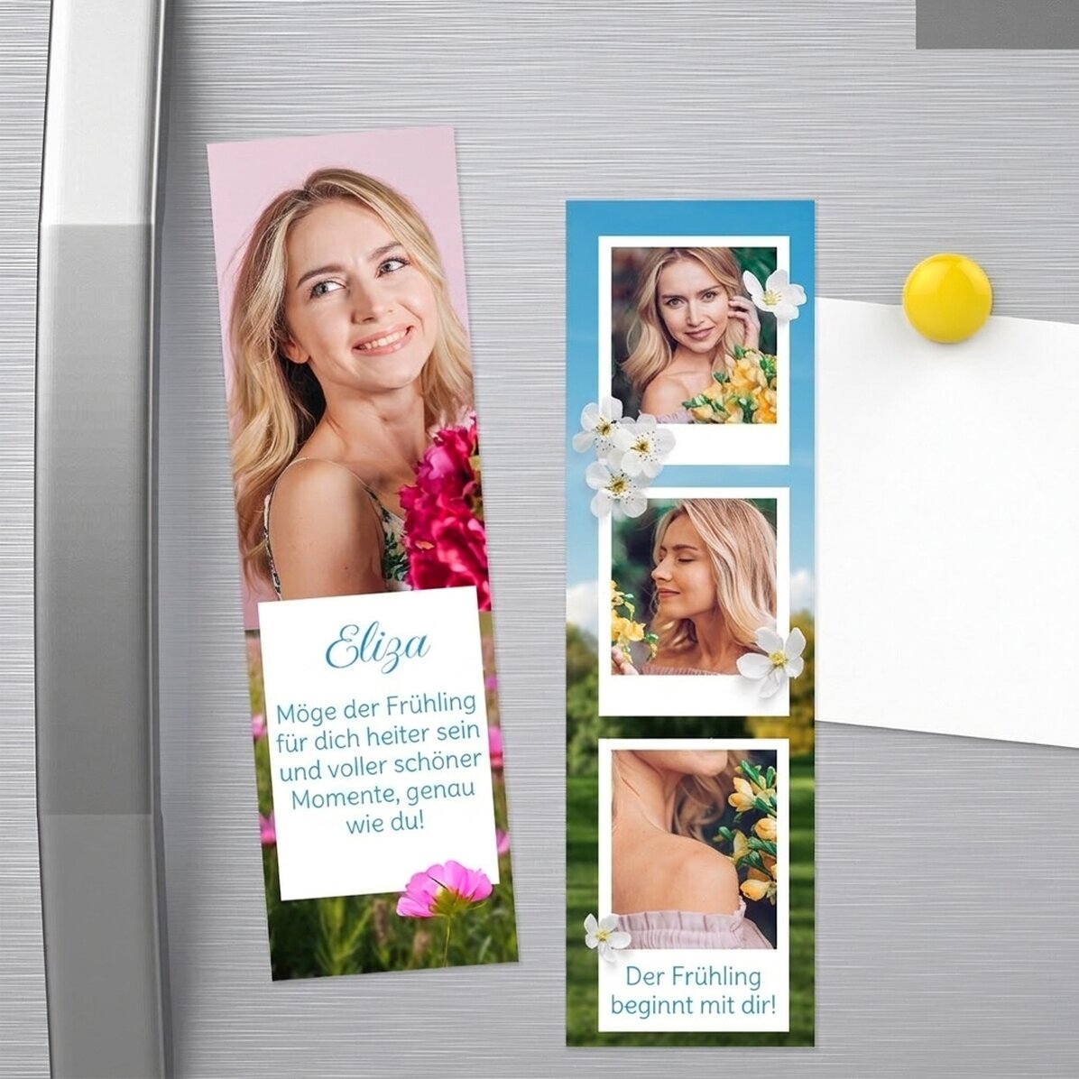 Set mit 2 personalisierten Magneten mit Fotos und Text – Frühling