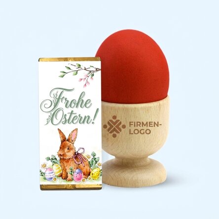 Oster-Geschenkset mit personalisiertem Eierhalter und einer Mini-Schokoladentafel
