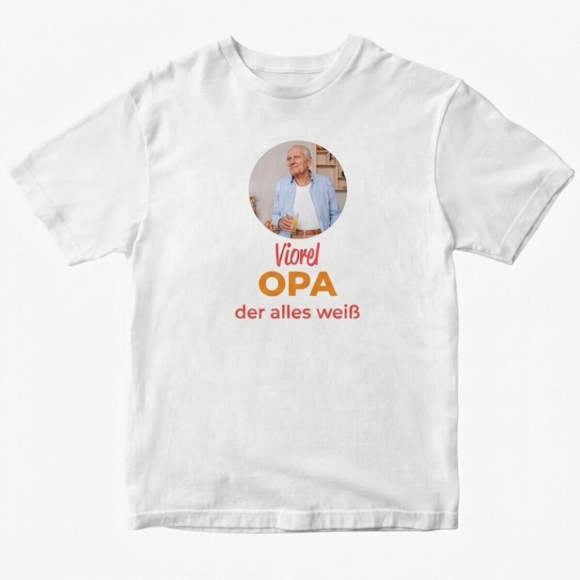 Personalisiertes Baumwoll-T-Shirt mit Foto und Text – Opa