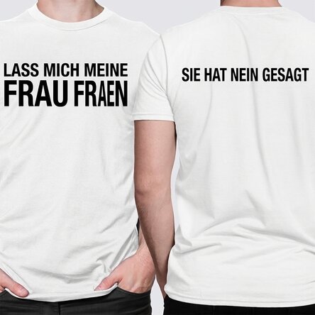 Personalisiertes Baumwoll-T-Shirt mit witzigem Aufdruck auf Vorder- und Rückseite