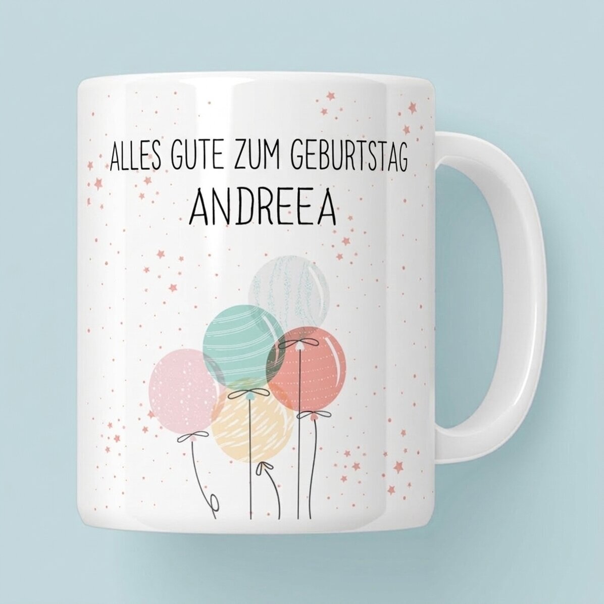 Personalisierte Tasse mit Text – Bunte Luftballons