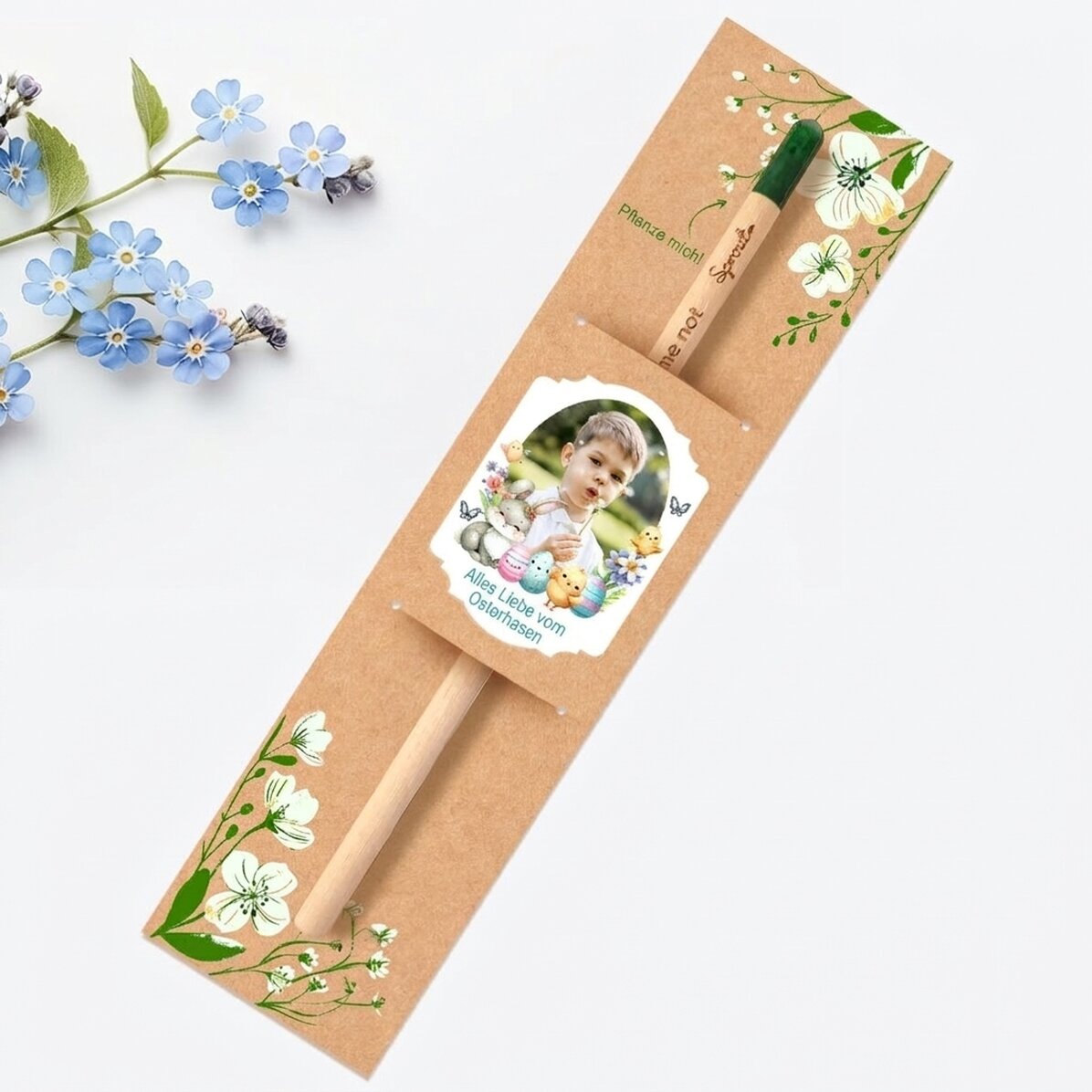 Personalisierter pflanzbarer Bleistift mit Botschaft und Foto