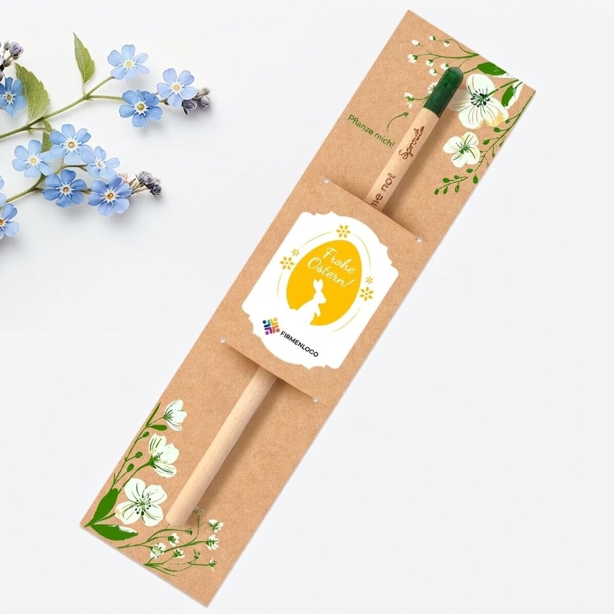 Personalisierter pflanzbarer Bleistift mit Logo und Botschaft – Frohe Ostern