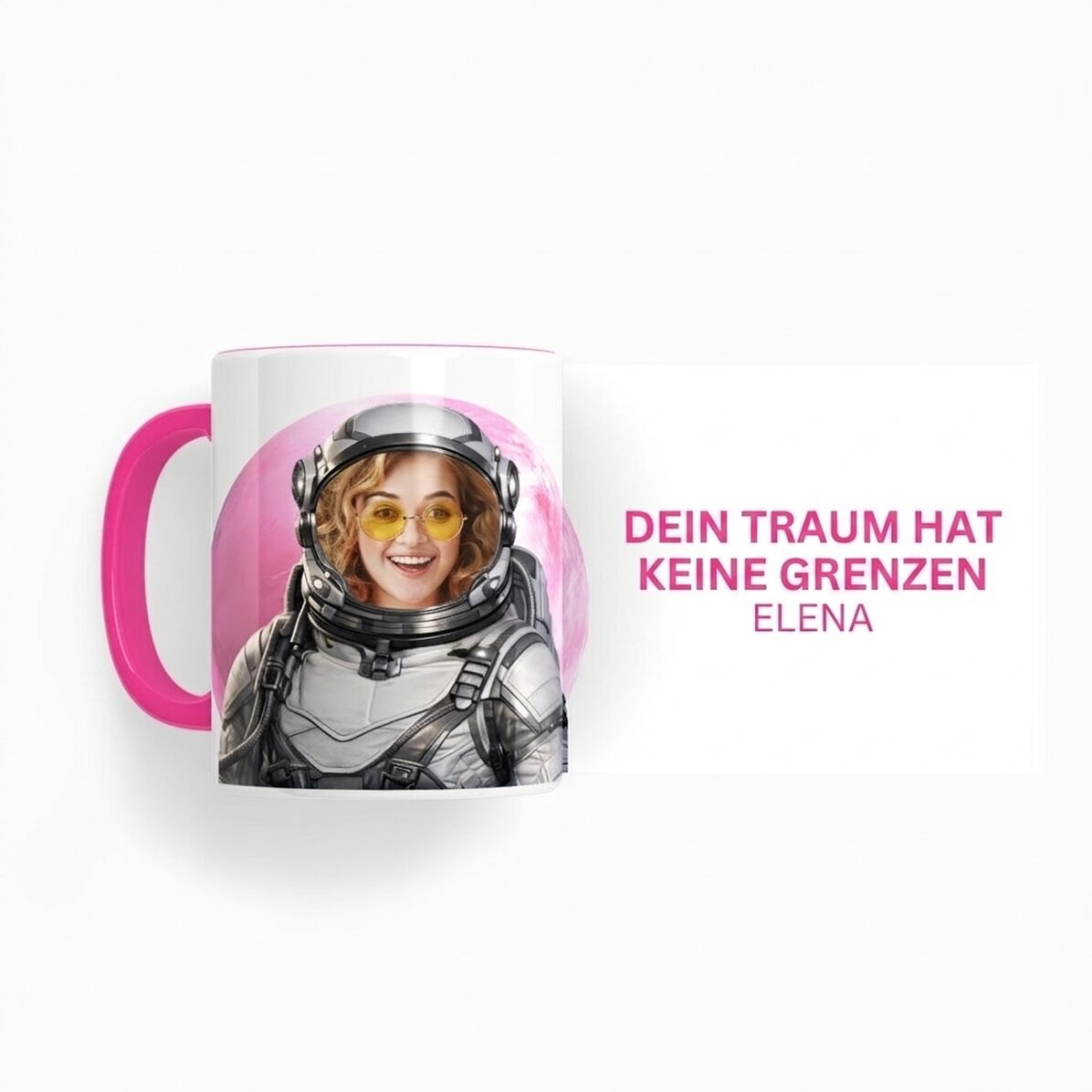 Personalisierte Tasse mit Foto und Text – Dare to Dream – Choose your planet