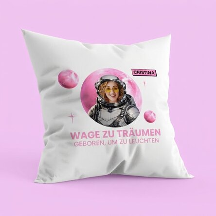 Personalisiertes Kissen mit Foto und Text – Dare to Dream
