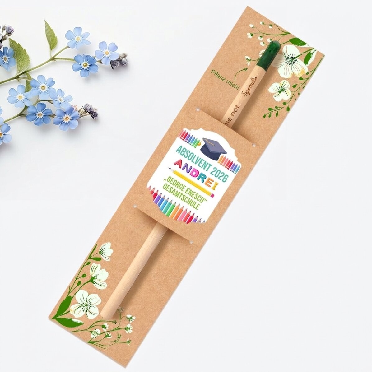 Personalisierter, pflanzbarer Bleistift mit Text für Kinder – Schulabschluss