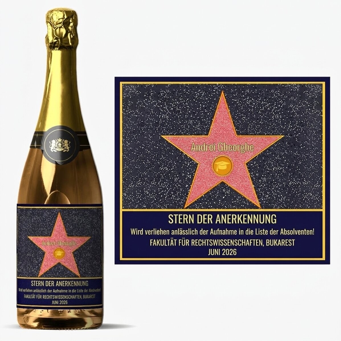 Personalisierter Sekt mit Text – Stern der Dankbarkeit
