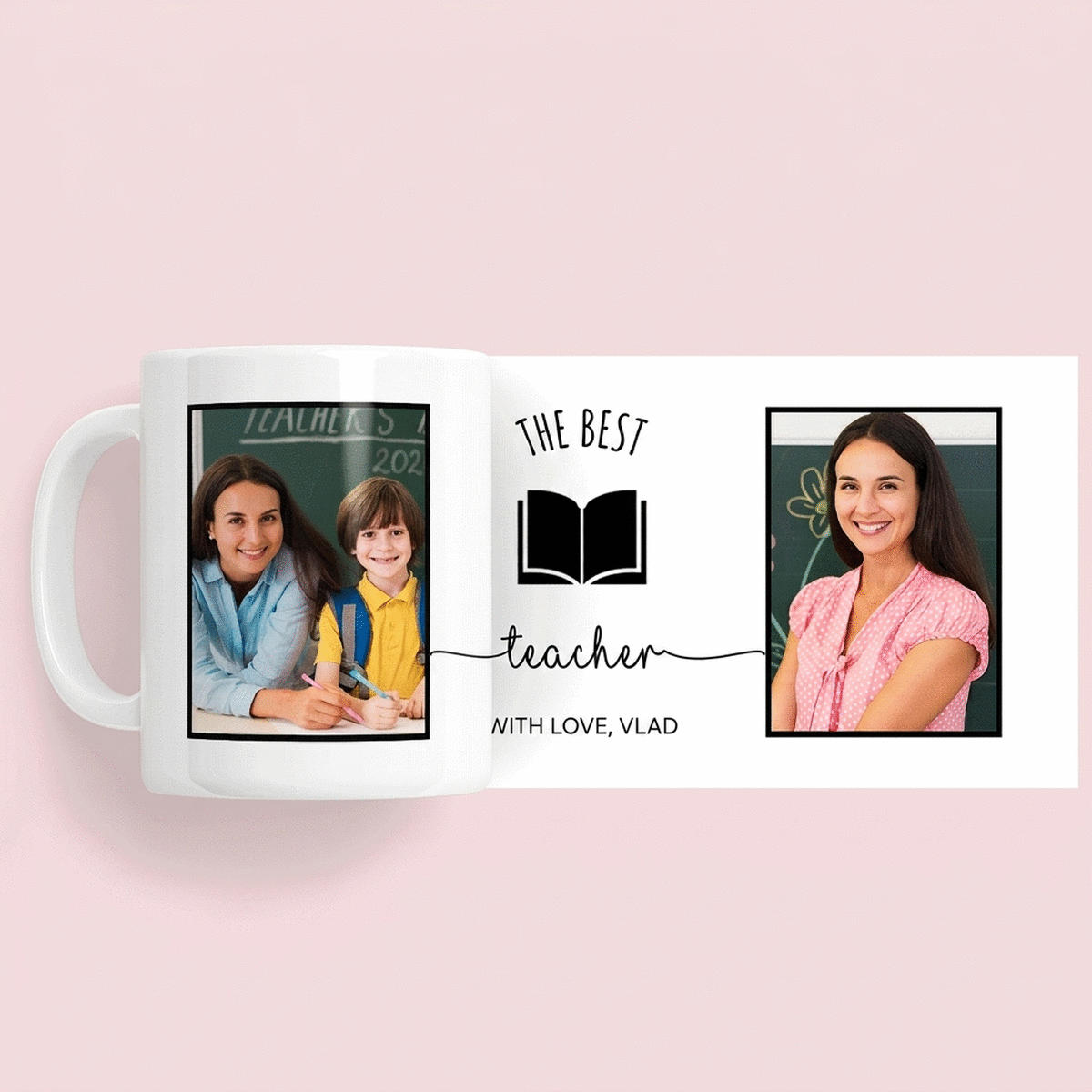 Personalisierte Tasse mit 2 Fotos und Text