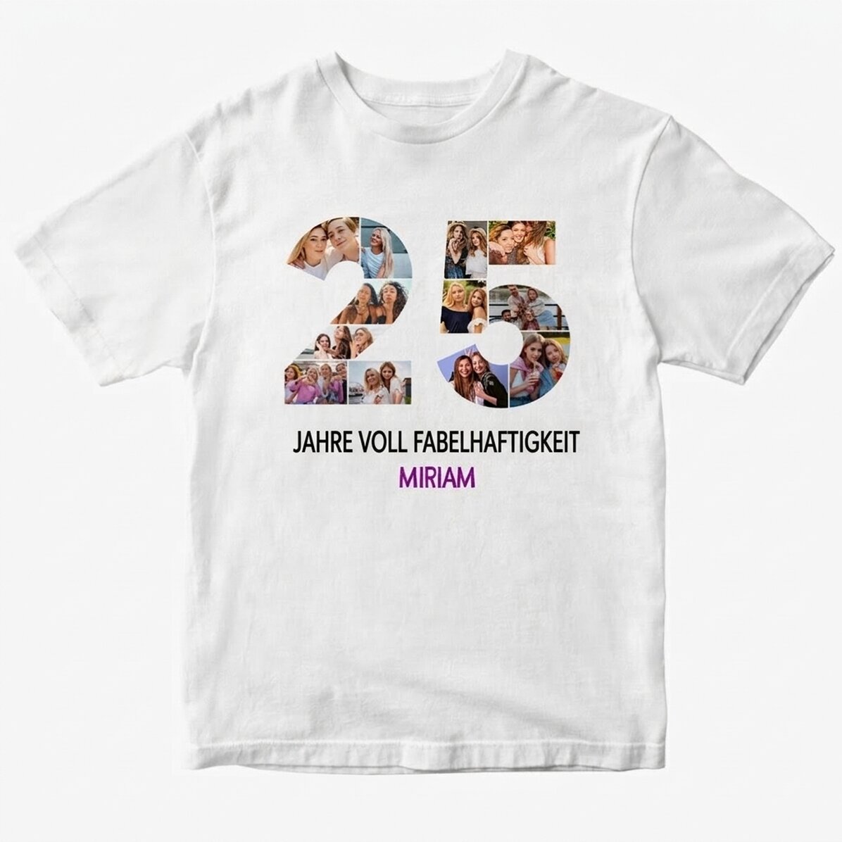 Personalisiertes Baumwoll-T-Shirt mit 12 Fotos und einer Botschaft – 25 Jahre