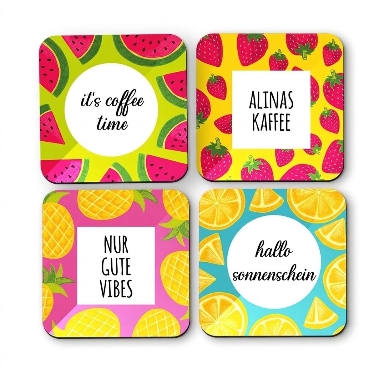 Set mit 4 personalisierten Untersetzern mit Text – Summer