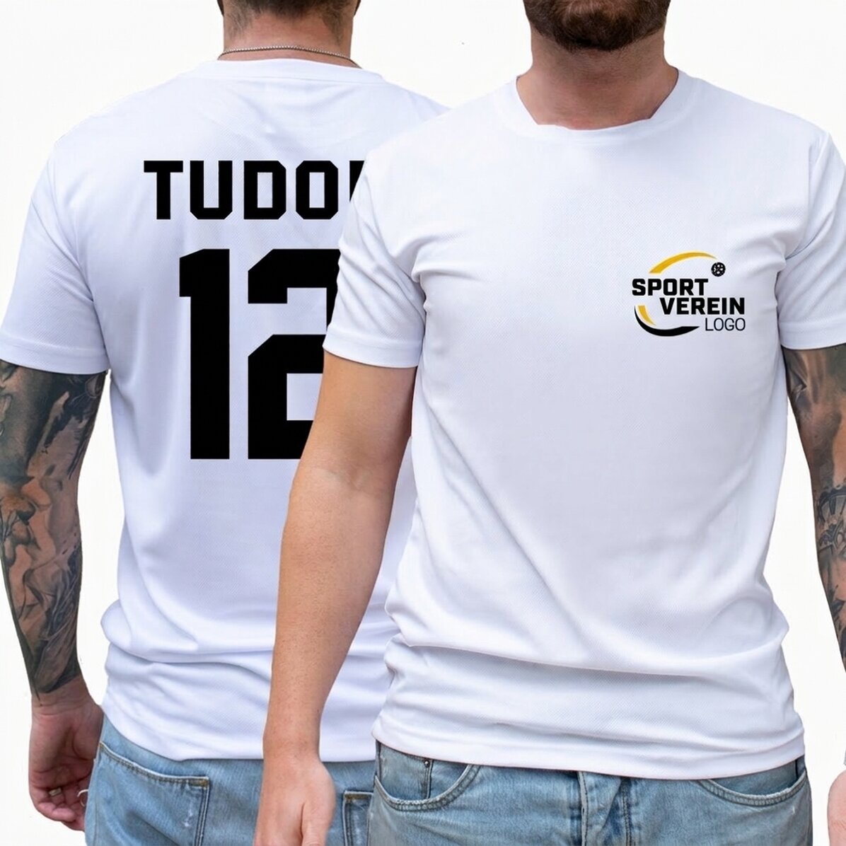 Individuell gestaltetes Sport-T-Shirt, beidseitig bedruckt mit Logo, Namen und Nummer