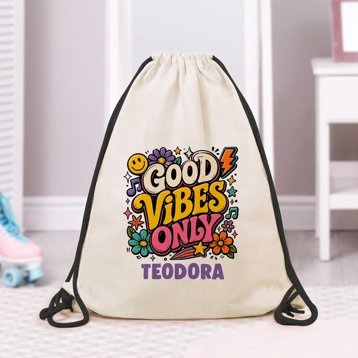 Personalisierter Rucksack mit Aufdruck – „Good vibes only“