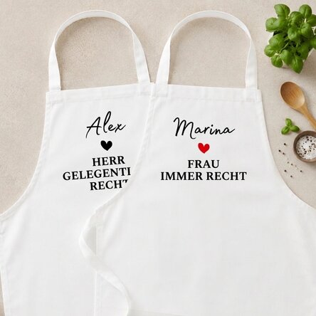 Individuell gestaltete Schürzen für Paare – Mrs & Mr Right