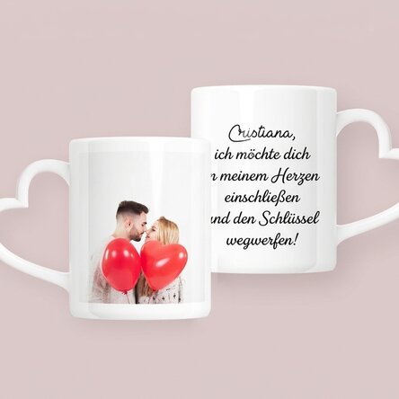 Personalisierte Tasse mit Foto und Text – Modell mit herzförmigem Henkel