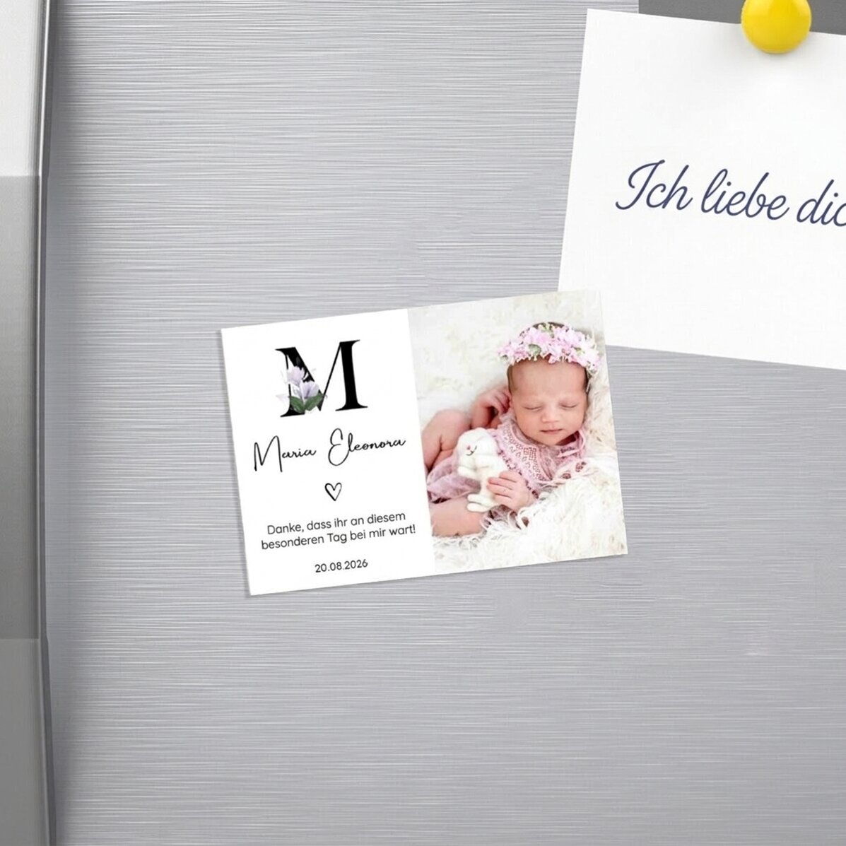 Individuell gestalteter Magnet (10 x 7 cm) mit Foto und Text – Taufurkunde