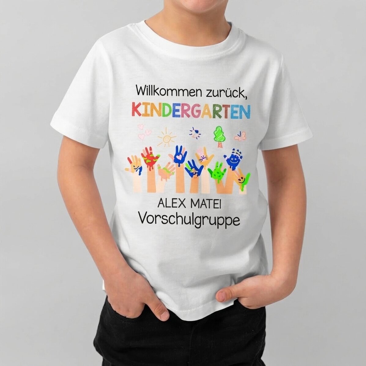 Personalisiertes Baumwoll-T-Shirt für Kinder mit Aufdruck – Kindergarten