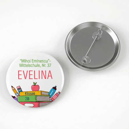 Personalisiertes Button mit Text für die Schule