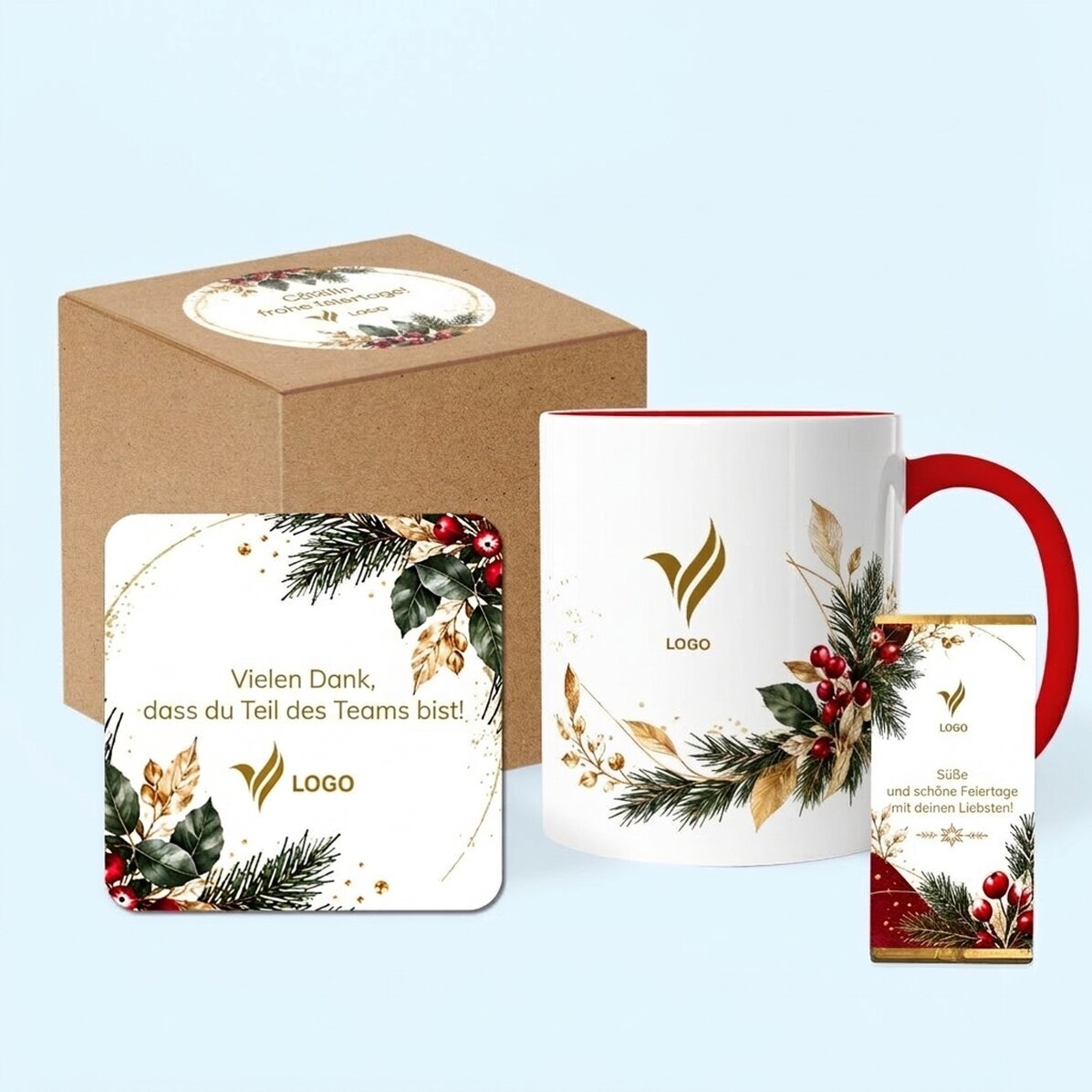 Personalisiertes Weihnachtsgeschenkset mit Logo und Text – Festlich