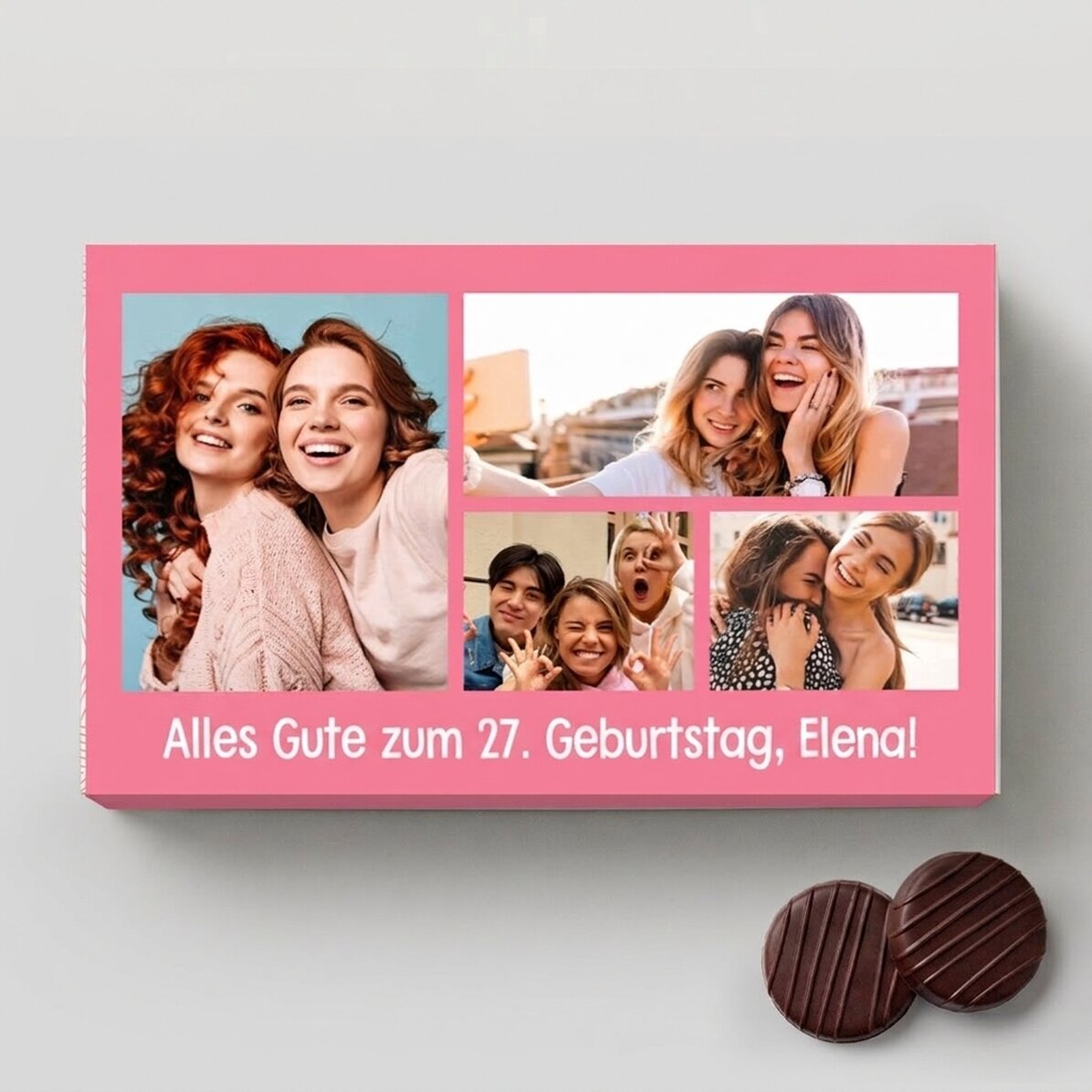 Personalisierte Pralinenschachtel mit 4 Fotos und einer Botschaft
