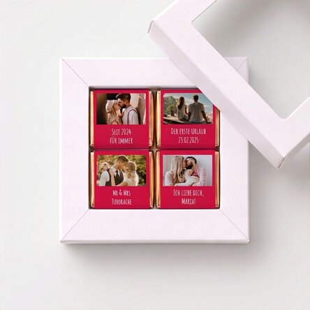 Geschenkbox mit 4 Mini-Pralinen, individuell gestaltet mit Fotos und einer Botschaft