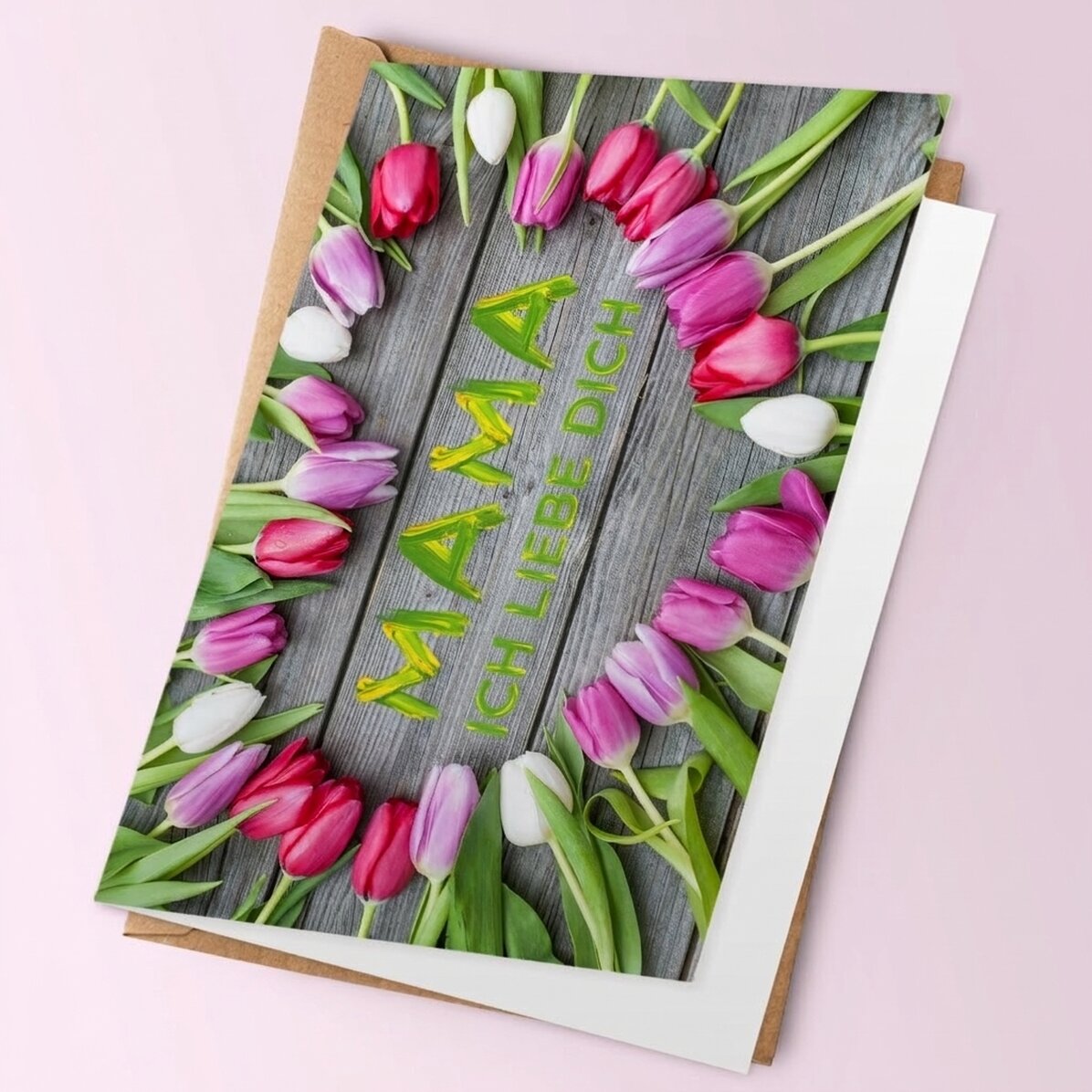 Personalisierte Grußkarte mit Frühlingsblumen – Tulpen