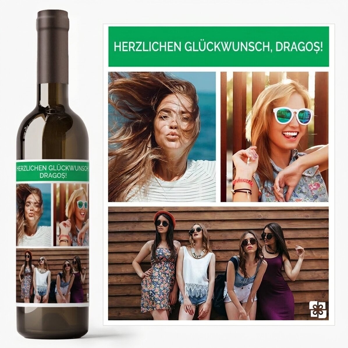 Personalisierter Wein mit 3 Fotos und Text