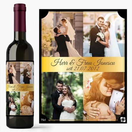 Personalisierter Wein mit 4 Fotos für Paare