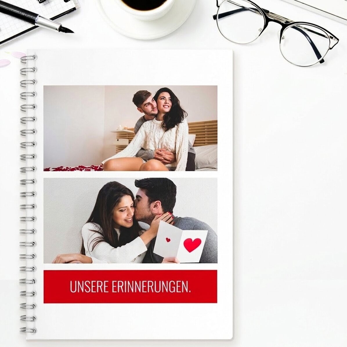 Personalisiertes Notizbuch mit 2 Fotos und Text