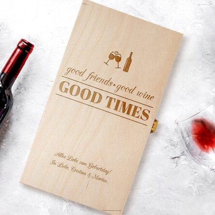 Personalisierte Weinkiste für zwei Flaschen – Good Friends, Good Wine, Good Times
