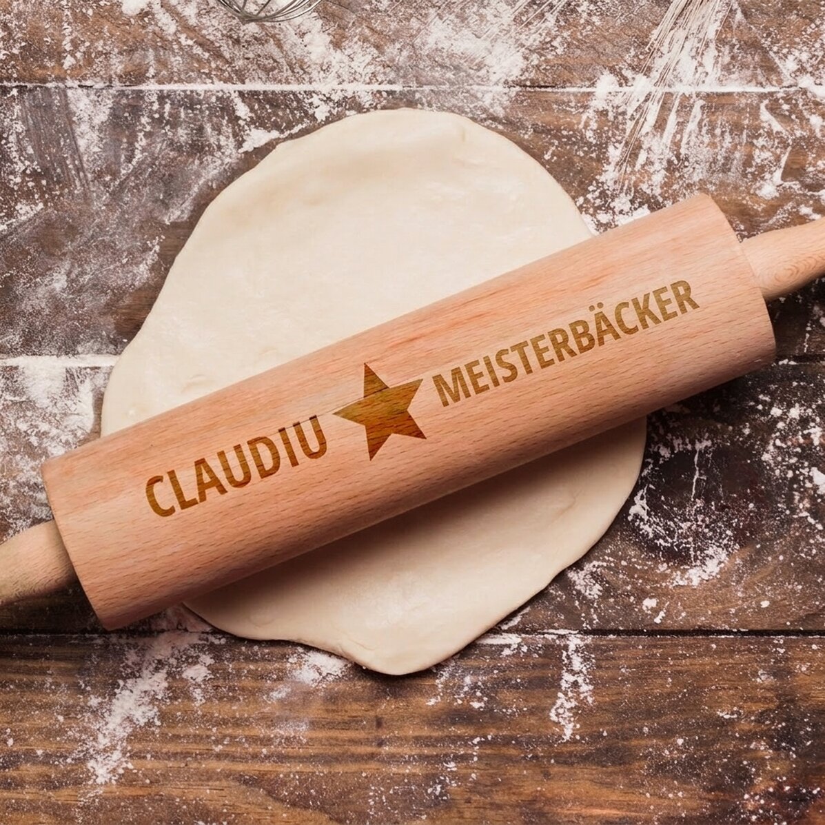 Individuell gestalteter Holz-Teigroller – Star Baker