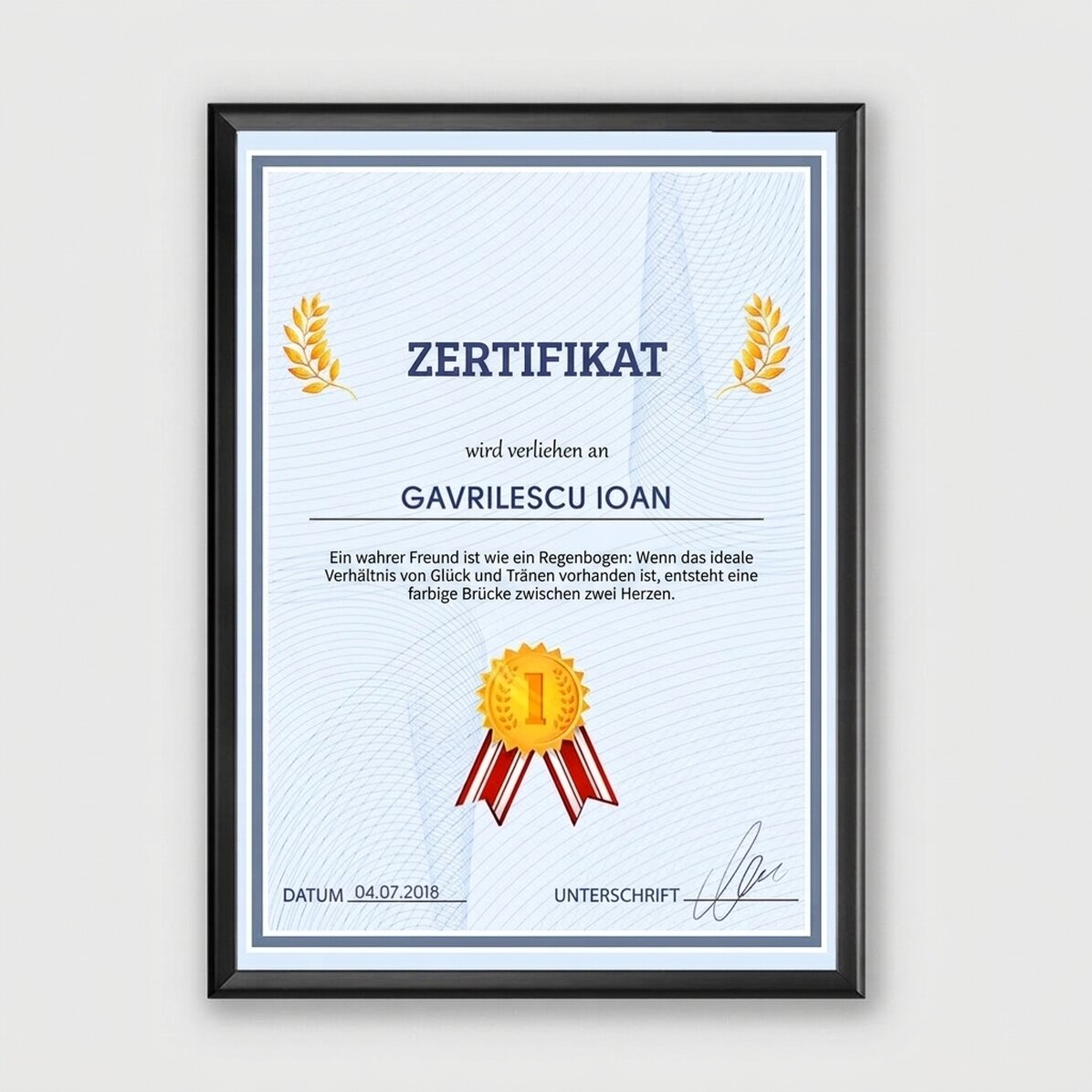 Individuell gestaltetes Bild – Dankesurkunde