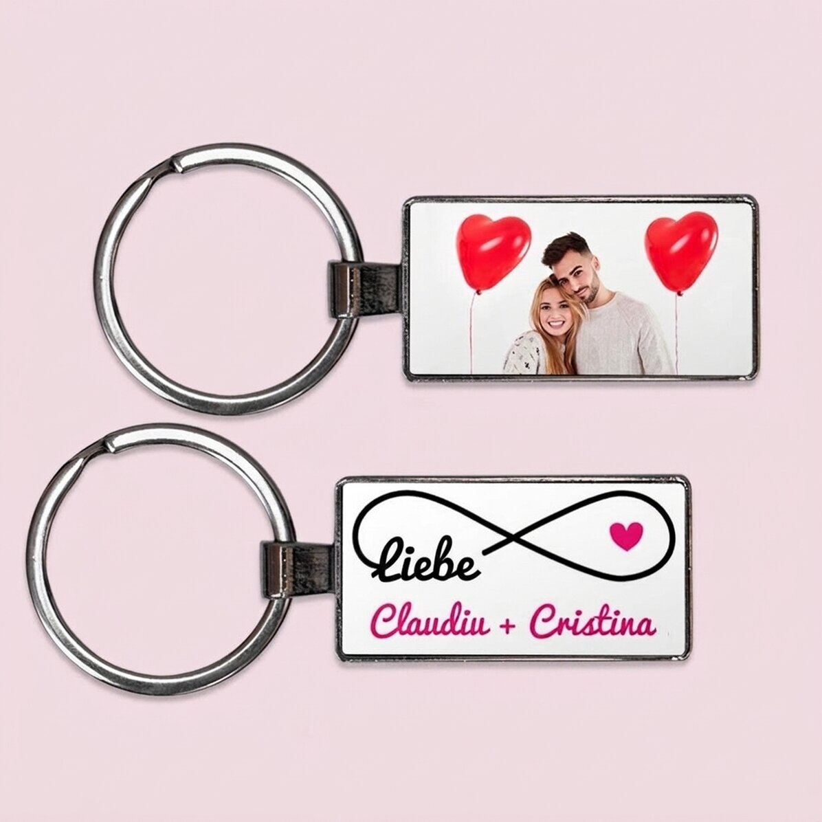 Personalisierter Schlüsselanhänger mit Foto und Text – Modell „Infinity Love“