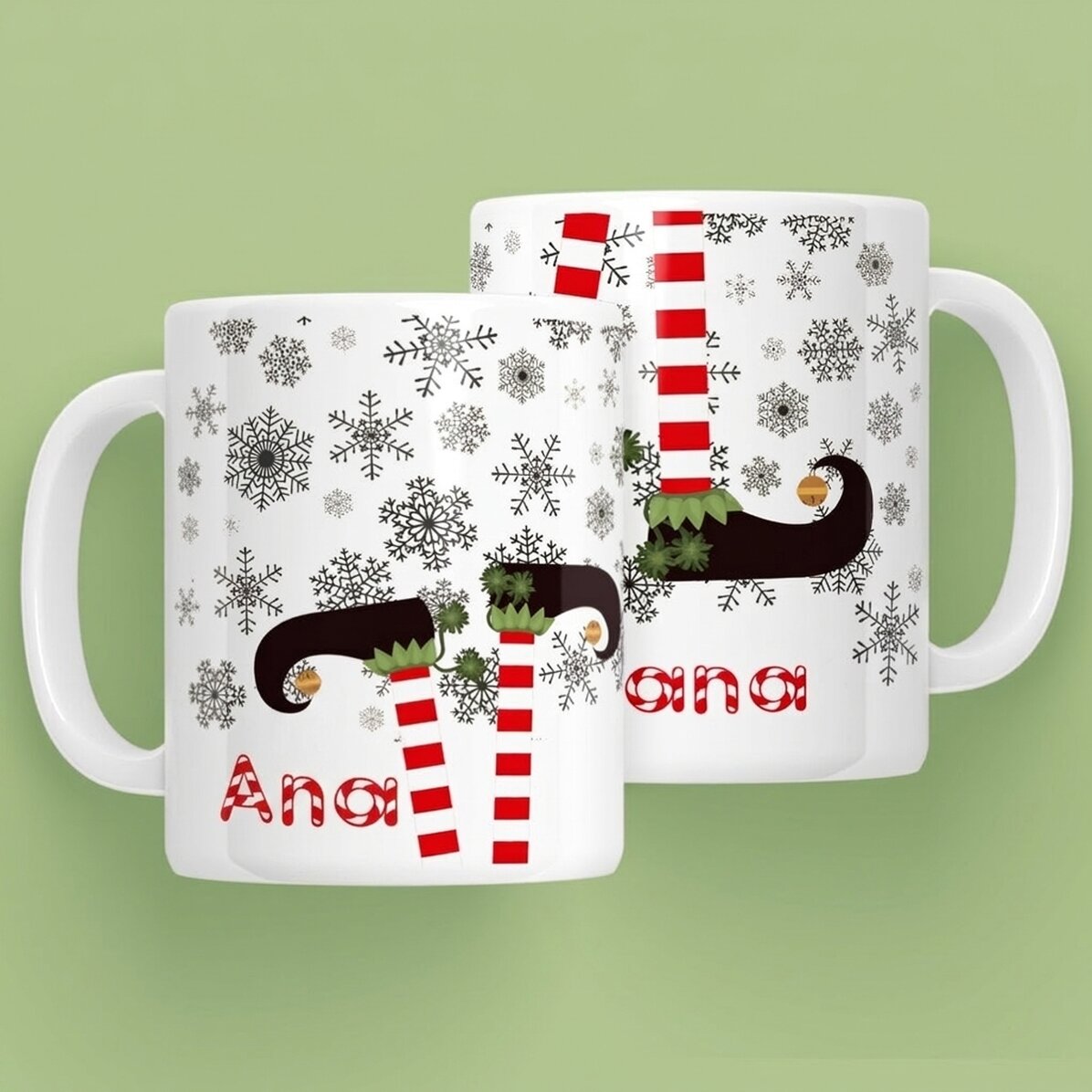 Personalisierte Elf-Tasse mit Schriftzug – Weihnachtsmotiv