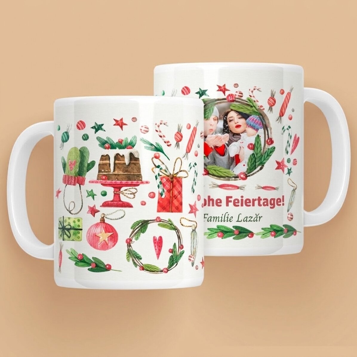 Personalisierte Tasse mit Foto und Text – Weihnachtsmotiv