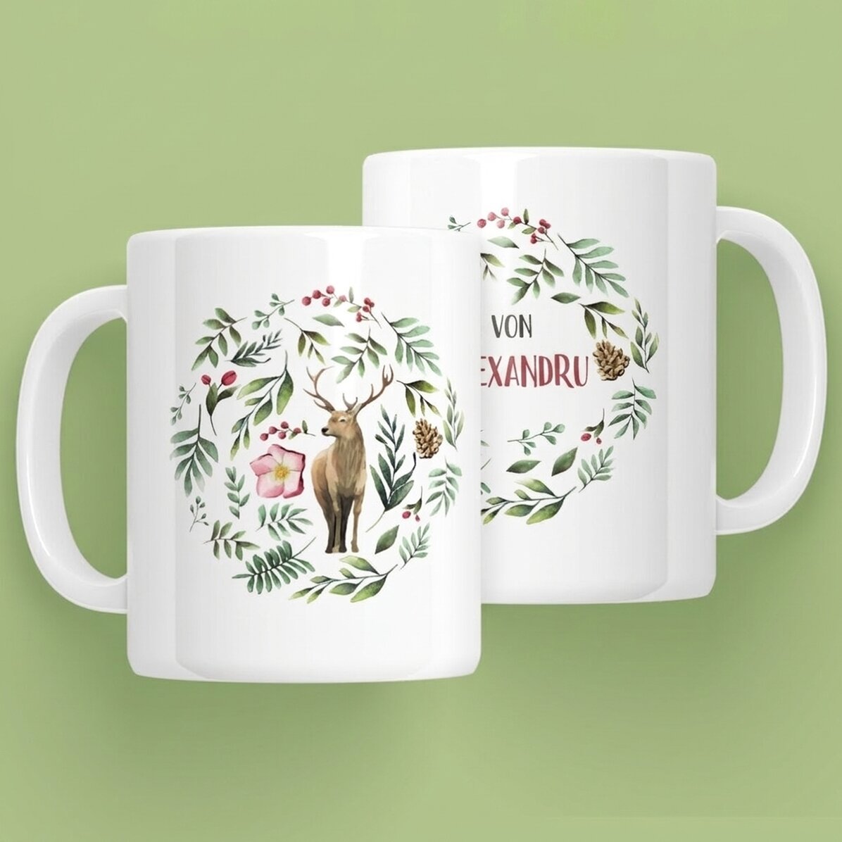 Personalisierte Tasse mit Rentiermotiv für ihn – Weihnachtsmotiv
